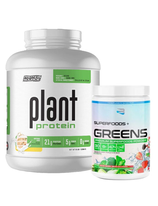 Proteína a base de plantas de vainilla (5 libras) + Superalimentos verdes